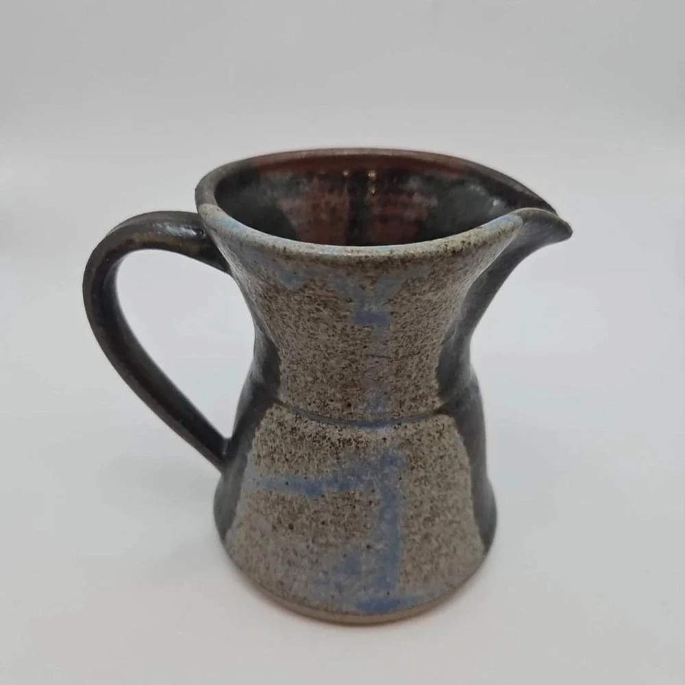 Vintage Studio Art Pottery Creamer Pitcher Brown Blue Gray Glazed Stoneware